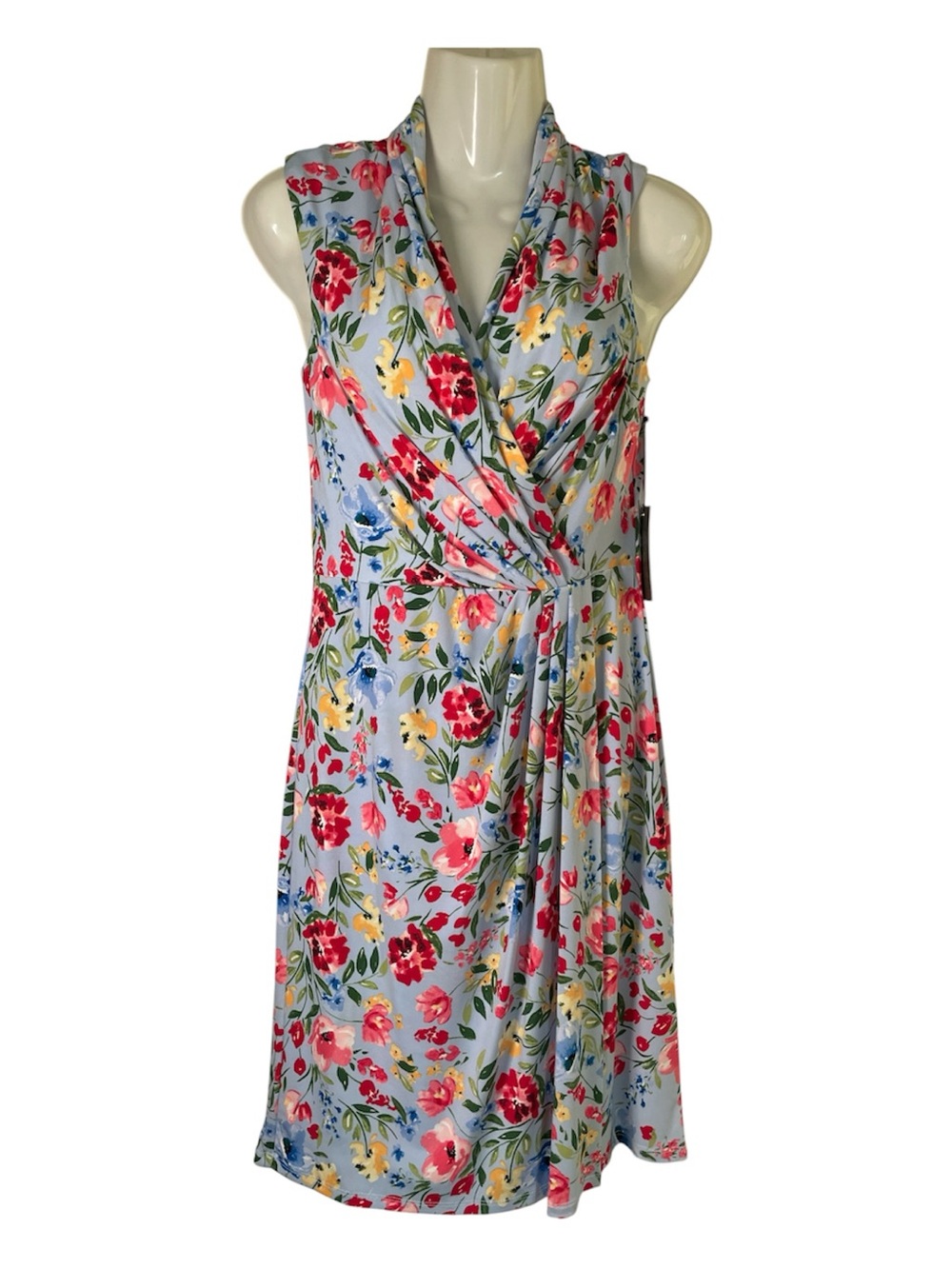 Vince Camuto Light Blue Floral Cap Sleeve Wrap Dress sz 4